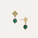 Greek Key Malachite Silver Drop Stud Earrings | Sustainable Jewellery by Ottoman Hands