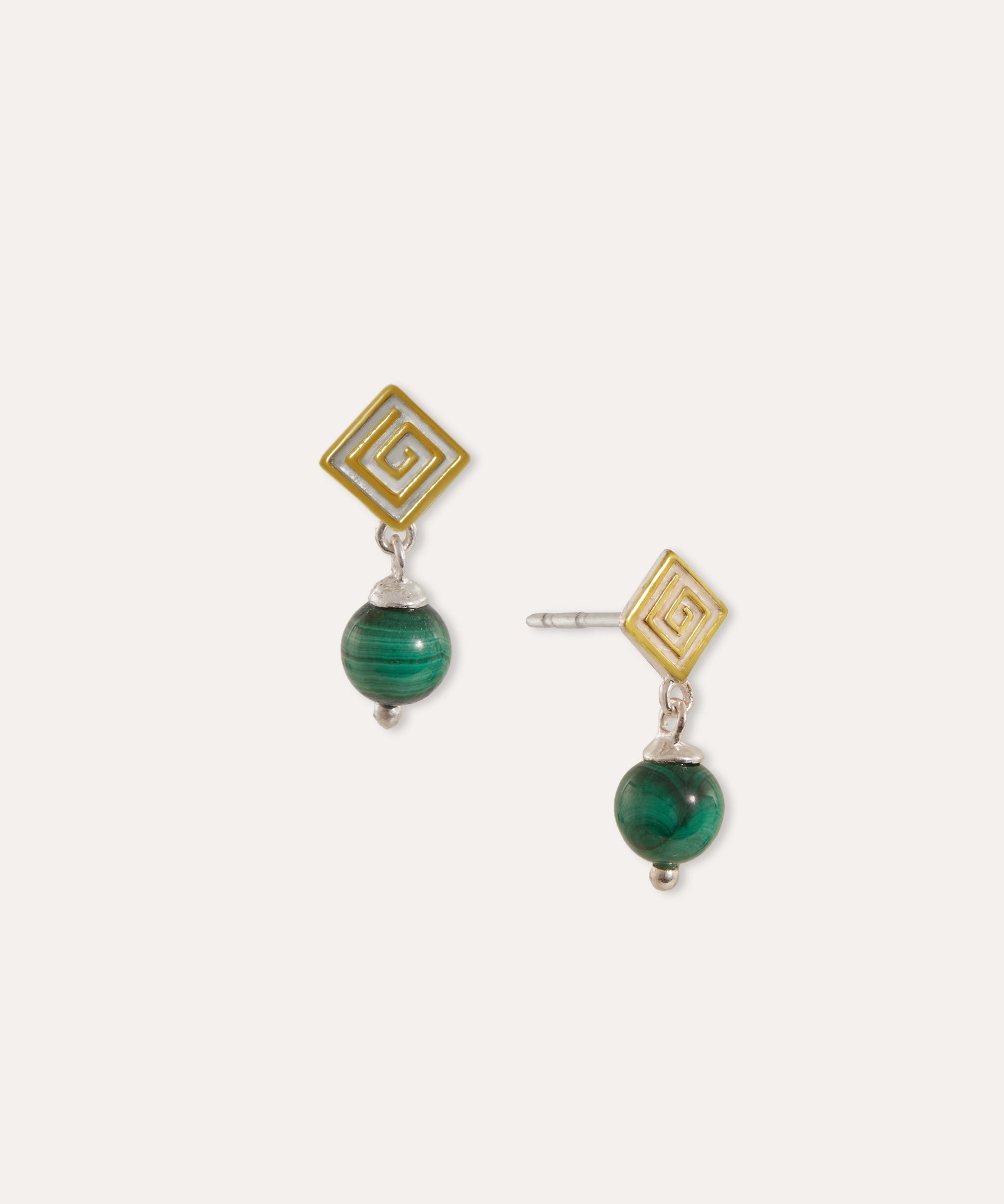 Labyrinth Malachite Drop Stud Earrings | Sustainable Jewellery by Ottoman Hands