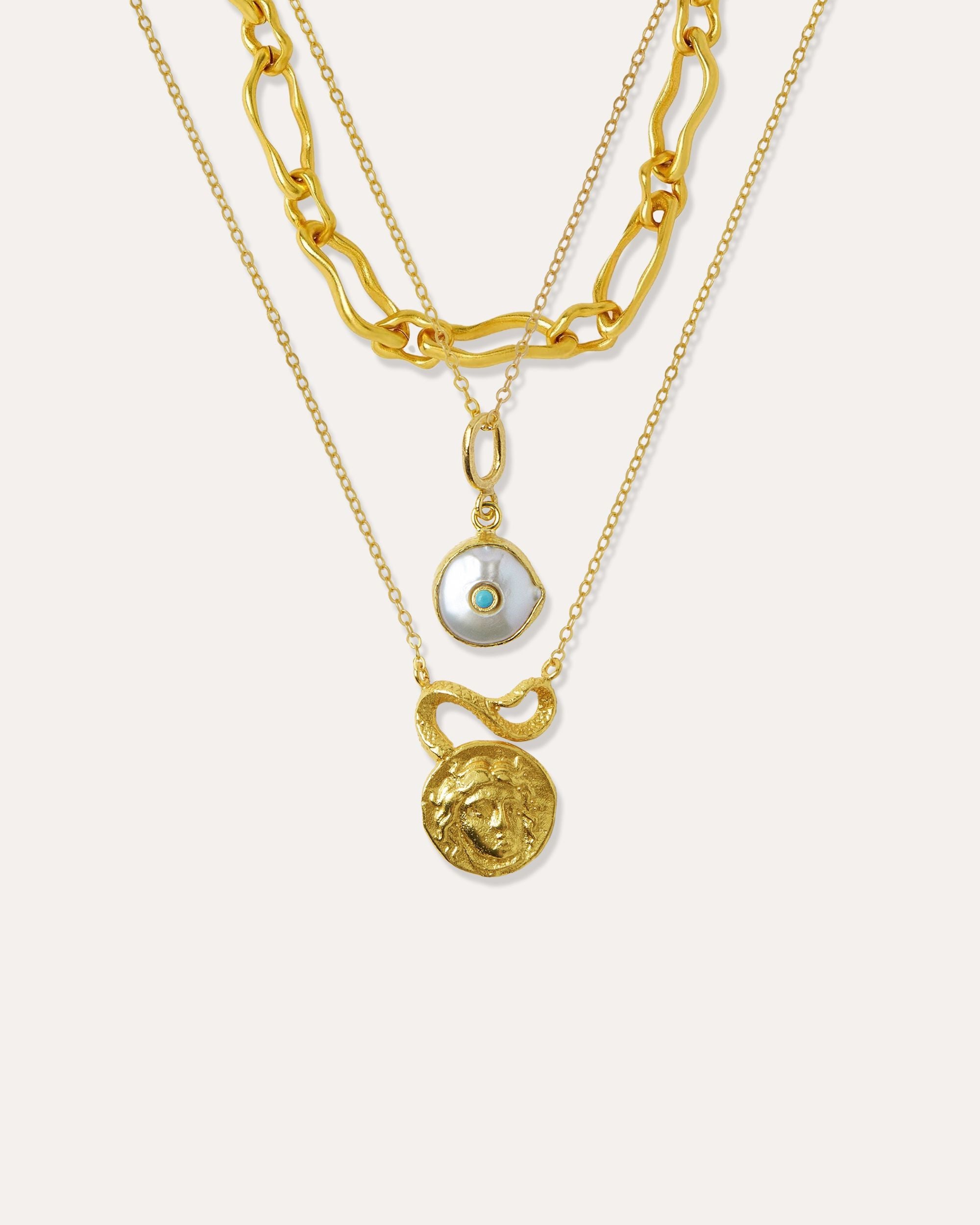 Amalfi Pearl & Medusa Necklace Set | Sustainable Jewellery by Ottoman Hands