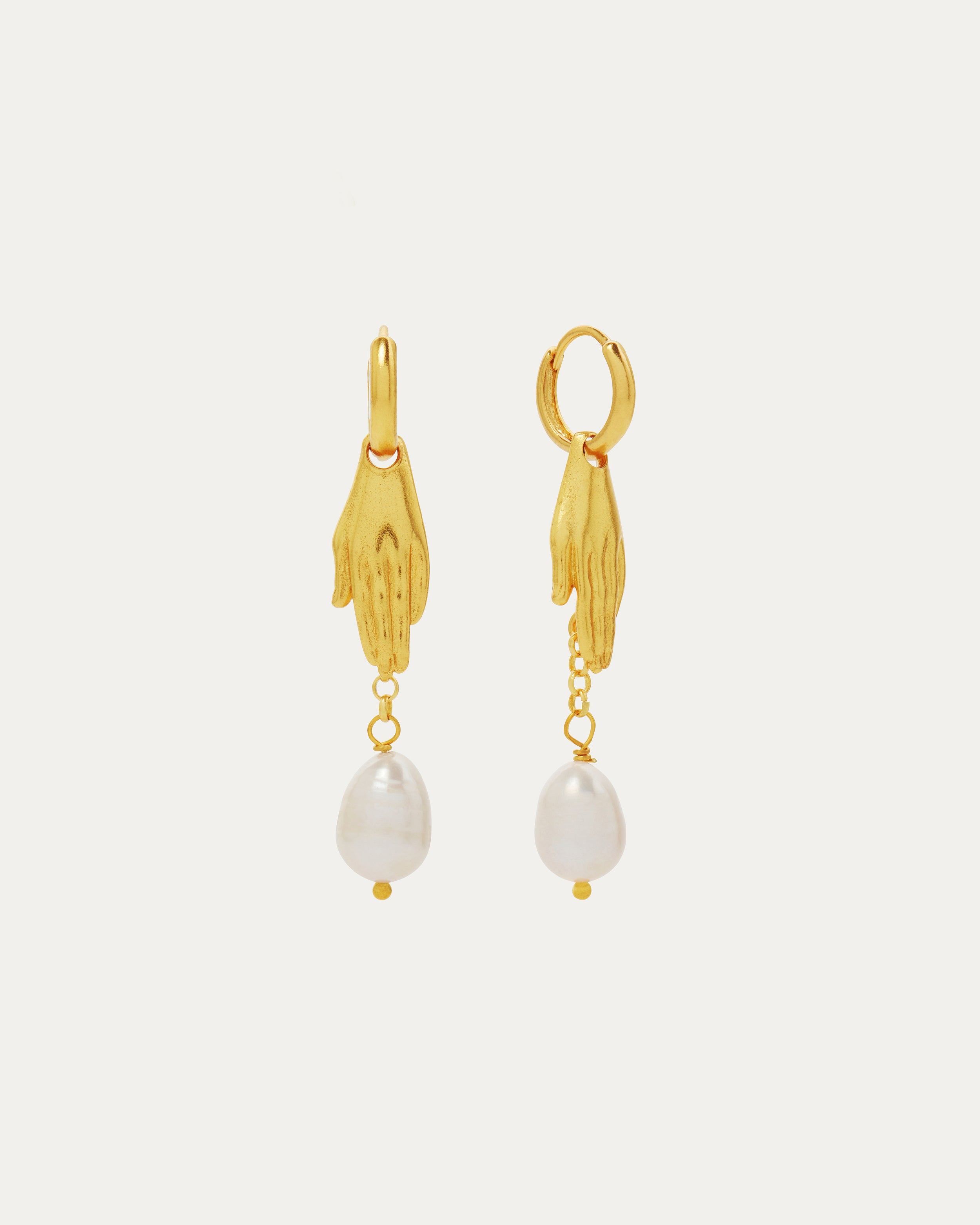 Angelica Hand and Pearl Huggie Earrings | Sustainable Jewellery by Ottoman Hands