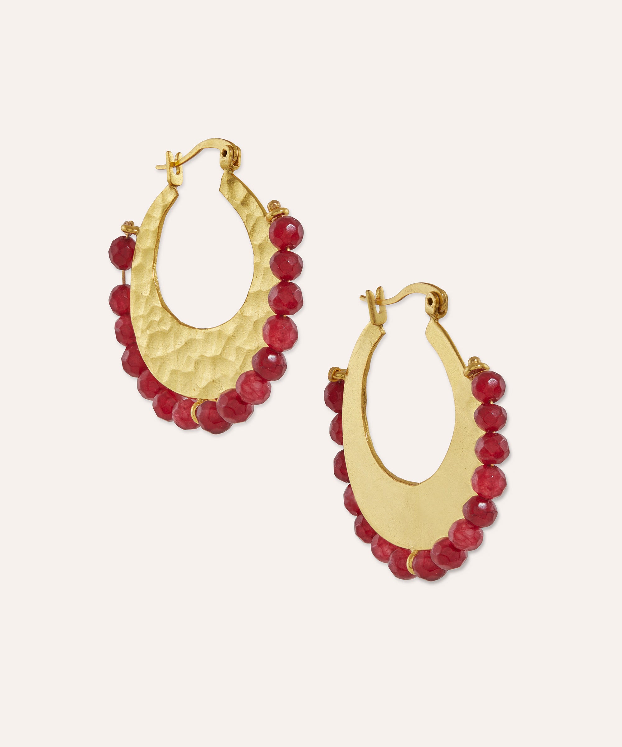 Belen Red Jade Beaded Hoop Earrings | Sustainable Jewellery by Ottoman Hands