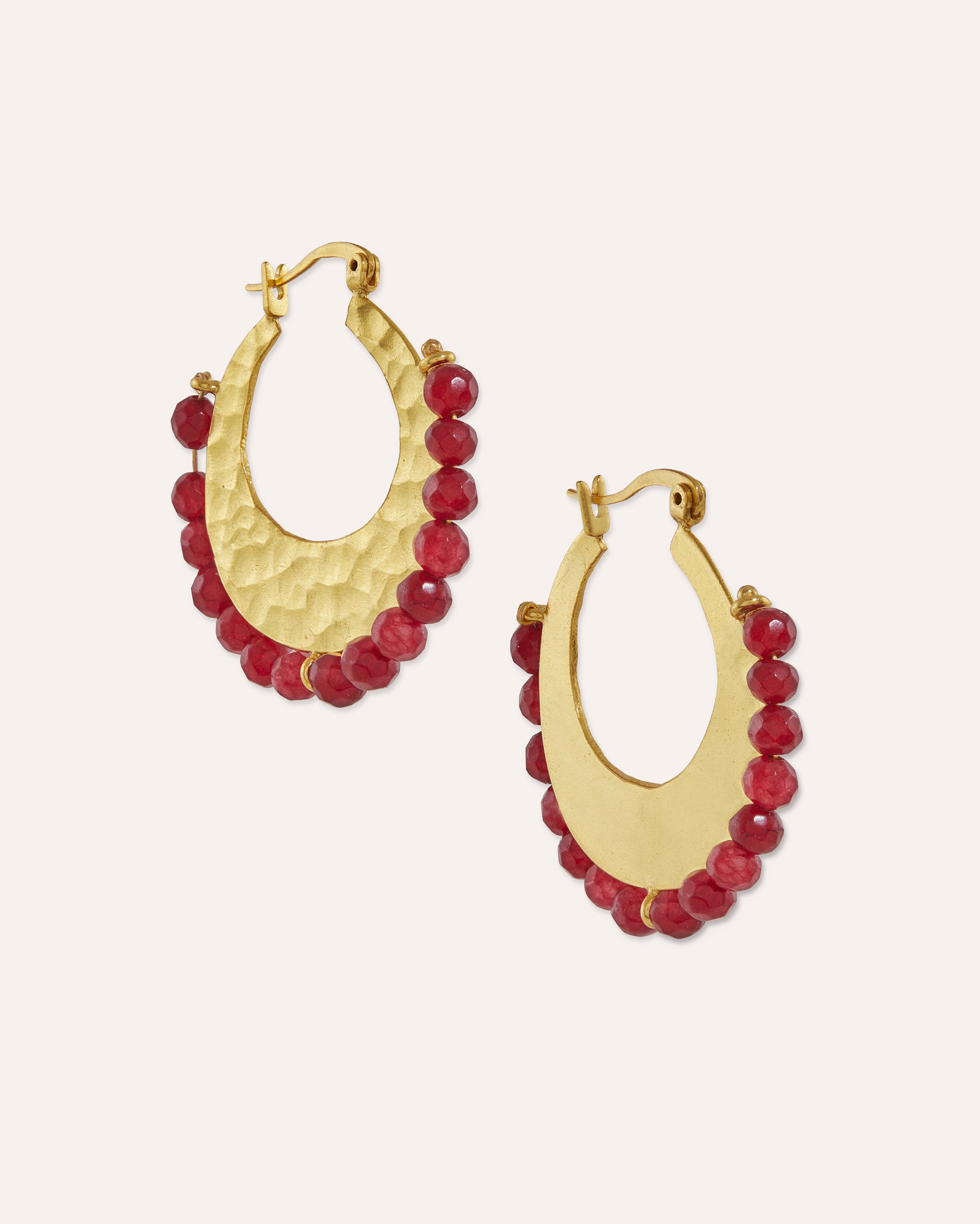 Belen Red Jade Beaded Hoop Earrings | Sustainable Jewellery by Ottoman Hands