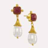 Esmeray Ruby and Pearl Drop Stud Earrings | Sustainable Jewellery by Ottoman Hands