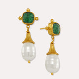 Esmeray Emerald and Pearl Drop Stud Earrings | Sustainable Jewellery by Ottoman Hands