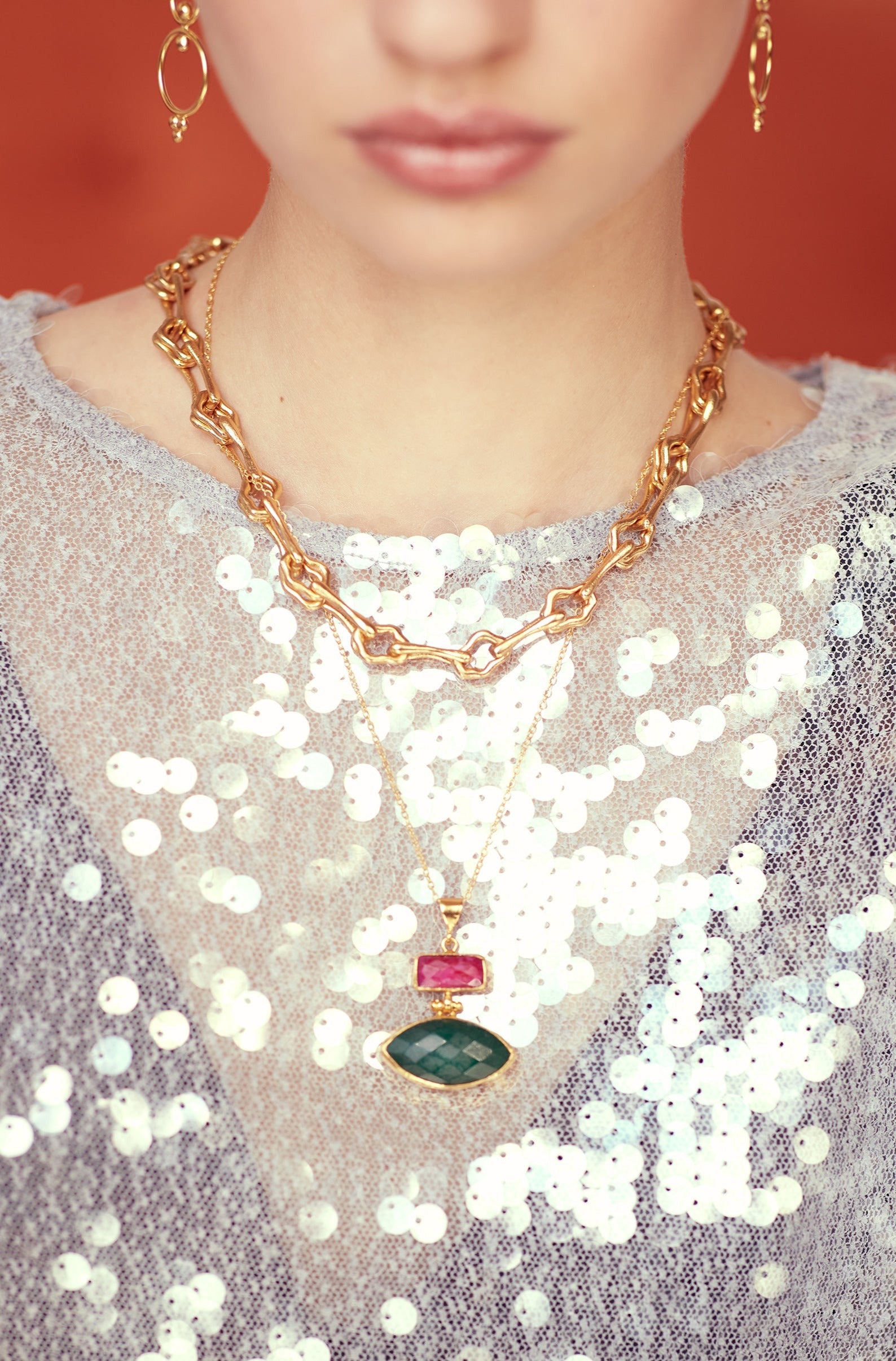 Innana Ruby and Emerald Pendant Necklace | Sustainable Jewellery by Ottoman Hands