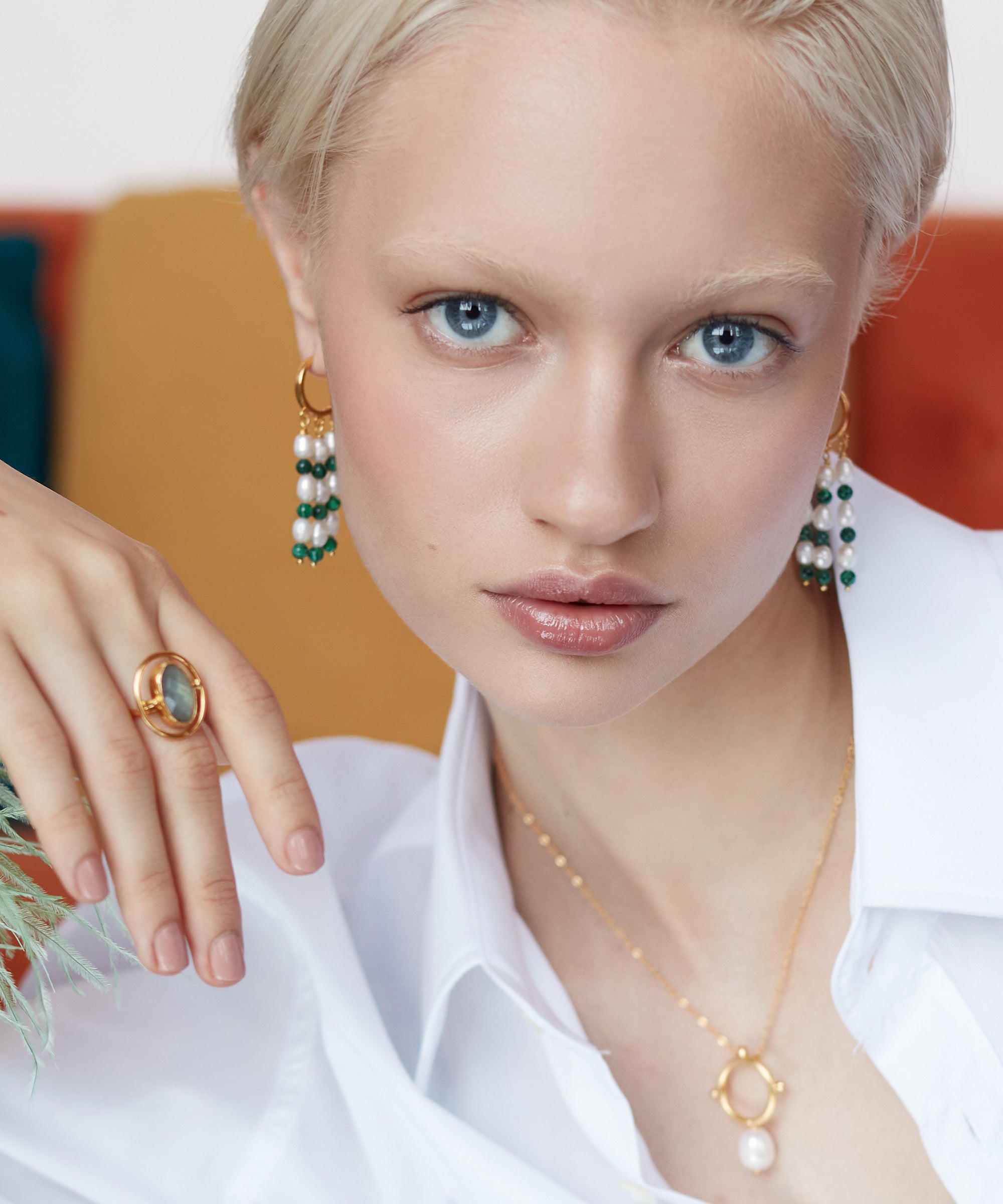 Katia Pearl and Malachite Beaded Hoop Earrings | Sustainable Jewellery by Ottoman Hands