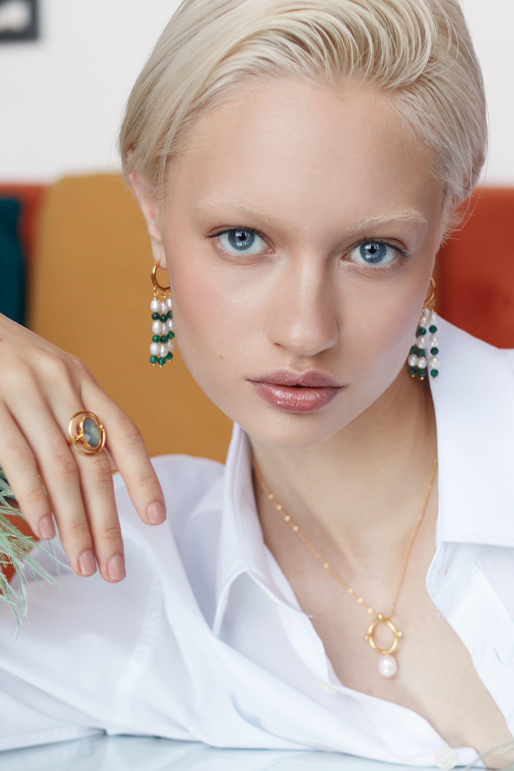 Katia Pearl and Malachite Beaded Hoop Earrings | Sustainable Jewellery by Ottoman Hands