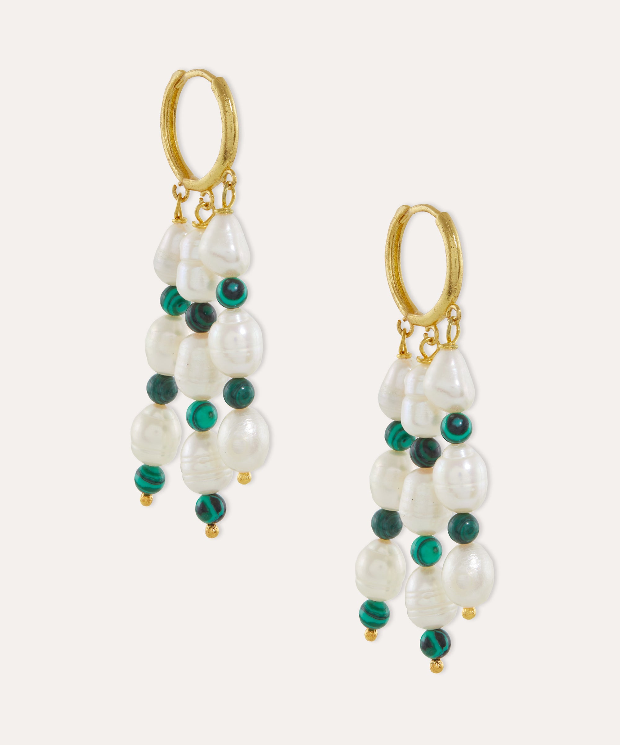 Katia Pearl and Malachite Beaded Hoop Earrings | Sustainable Jewellery by Ottoman Hands