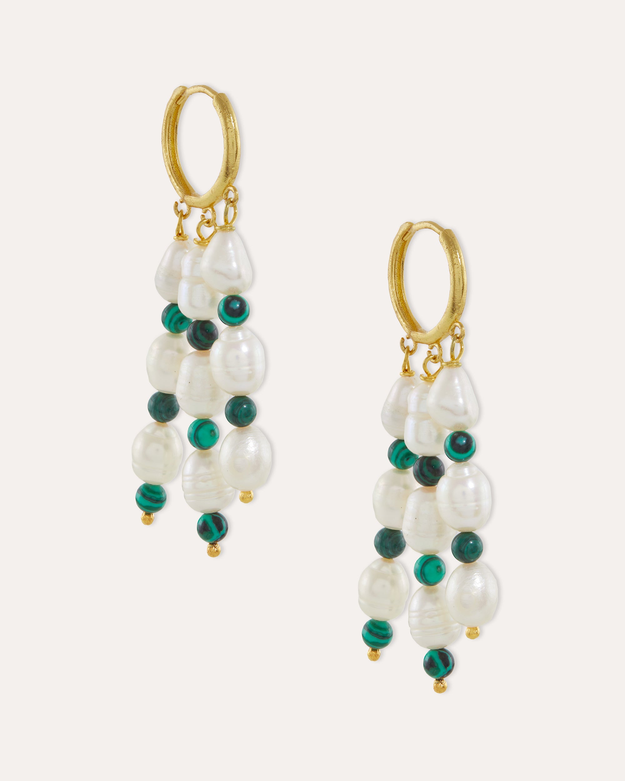 Katia Pearl and Malachite Beaded Hoop Earrings | Sustainable Jewellery by Ottoman Hands