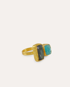 Nerissa Labradorite and Aqua Chalcedony Cocktail Ring | Sustainable Jewellery by Ottoman Hands