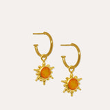 Carnelian Sun Charm Hoop Earrings