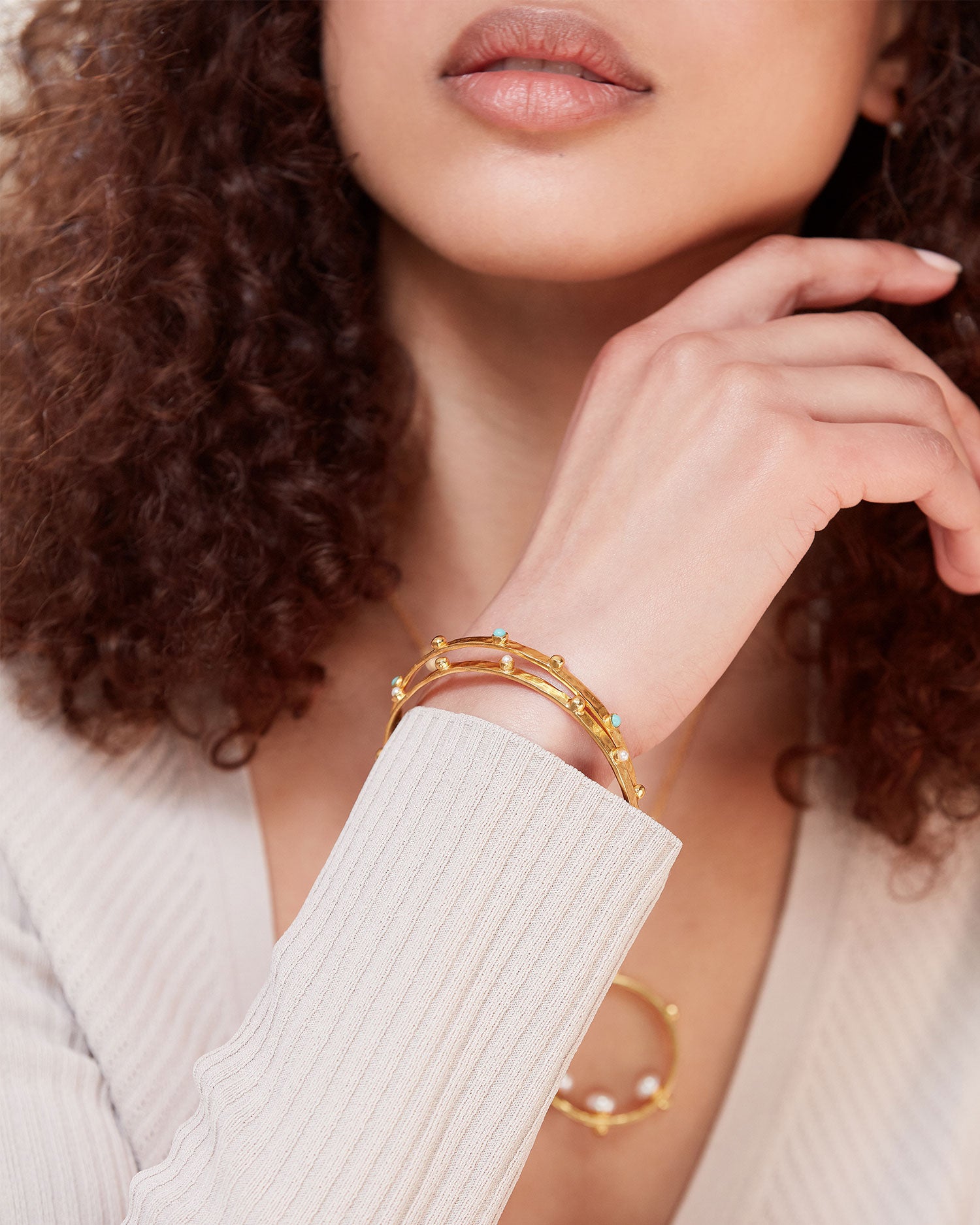 Tanrica Gold Bangle Bracelet with Pearl Beads | Sustainable Jewellery by Ottoman Hands